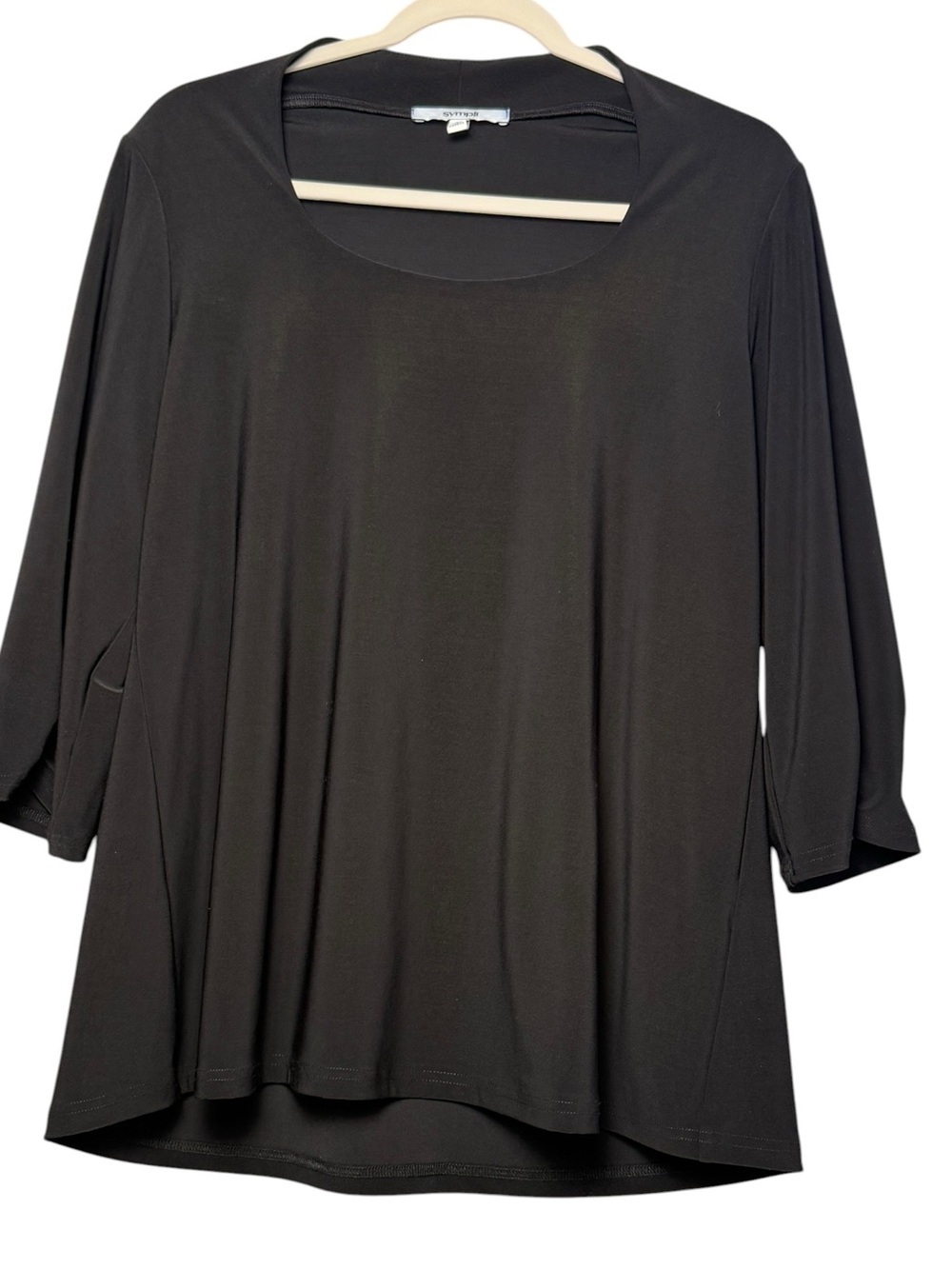 Sympli Black Scoop Neck Tunic Top 3/4 Sleeve Heavy Knit Stretch Size 10 - Picture 2 of 7